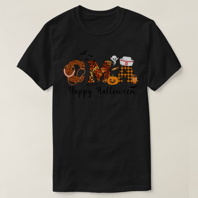 zERl Leopard CMA Nurse Happy Halloween Vibes Pumpk T-Shirt (Design Front)