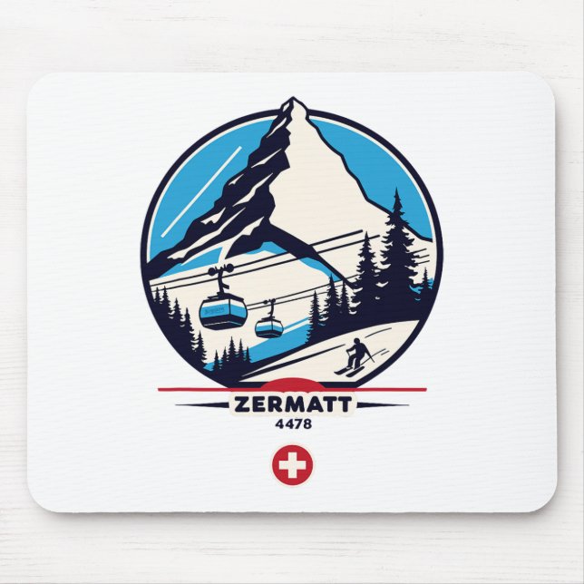 Zermatt 4478 - Skiing On The Problemhorn  Mouse Mat (Front)