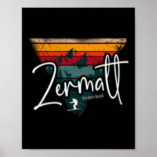 Zermatt Alpine Skiing Vintage Swiss Alps Switzerla Poster