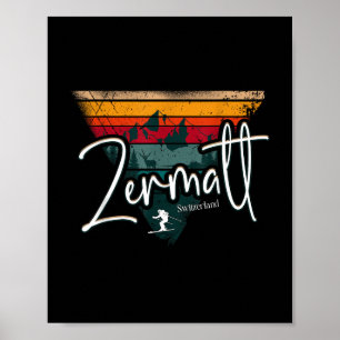 Zermatt Alpine Skiing Vintage Swiss Alps Switzerla Poster