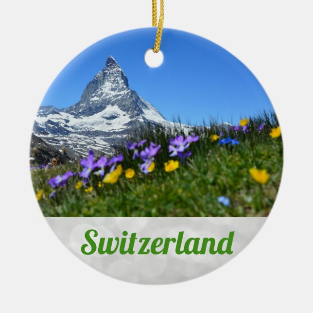 Zermatt Matterhorn Switzerland Christmas Ceramic Tree Decoration (Front)