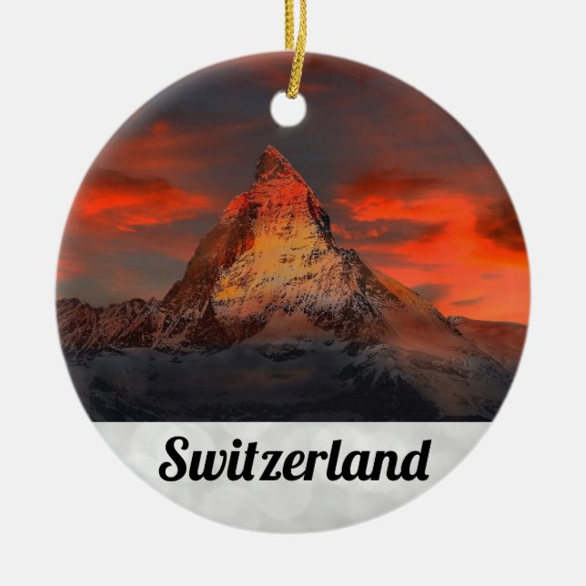 Zermatt Matterhorn Switzerland Swiss Alps Sunset Ceramic Tree Decoration (Front)