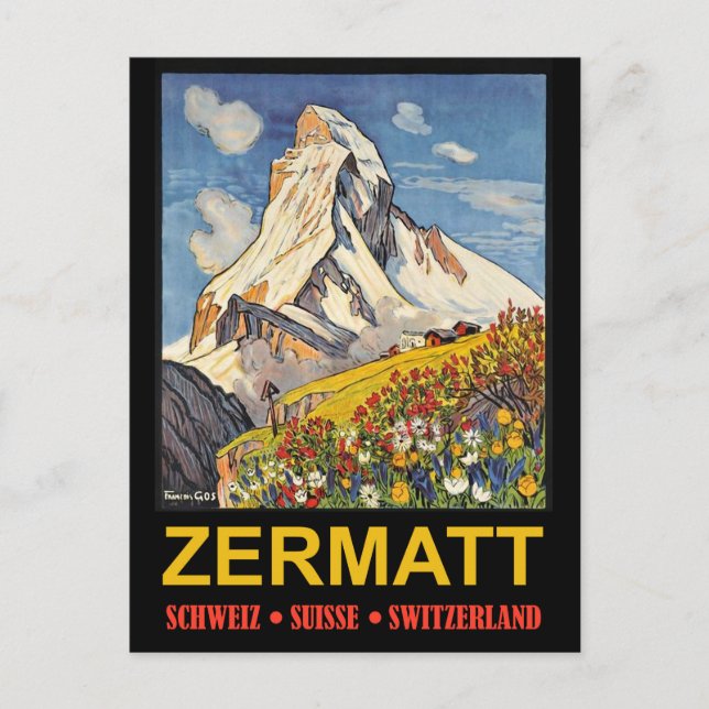 Zermatt, mountain peak, Switzerland vintage travel Postcard (Front)
