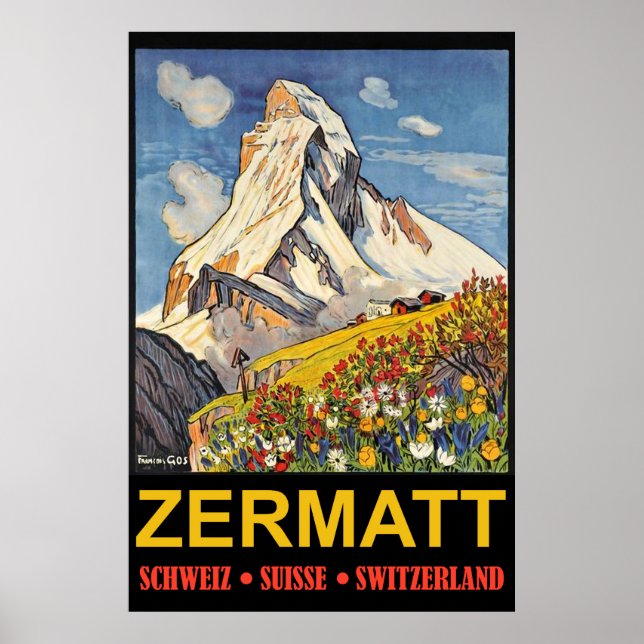Zermatt, mountain peak, Switzerland vintage travel Poster (Front)