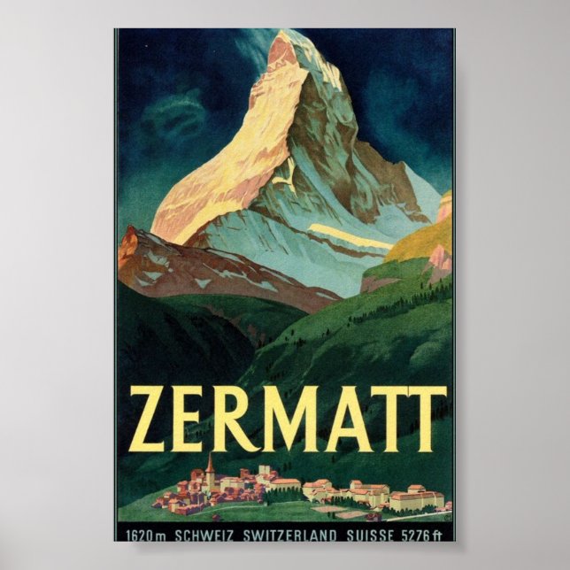 Zermatt Mountain, Switzerland, Vintage Poster (Front)