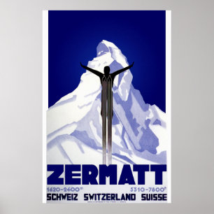 Zermatt ski travel poster