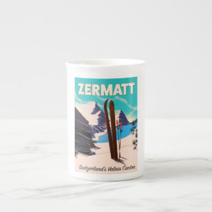 Zermatt Ski vacation poster Bone China Mug