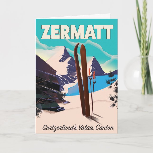 Zermatt Ski vacation poster Holiday Card (Front)