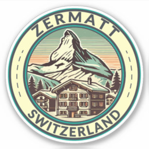 Zermatt Switzerland Illustration Travel Art Badge
