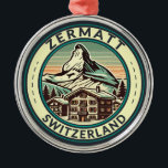 Zermatt Switzerland Illustration Travel Art Badge Metal Tree Decoration<br><div class="desc">Zermatt retro vector travel design. Zermatt,  in southern Switzerland’s Valais canton,  is a mountain resort renowned for skiing,  climbing and hiking.</div>
