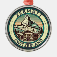 Zermatt Switzerland Illustration Travel Art Badge