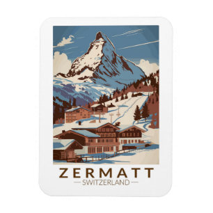 Zermatt Switzerland Illustration Travel Art Retro Magnet