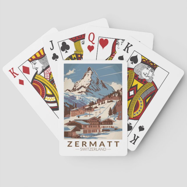 Zermatt Switzerland Illustration Travel Art Retro Playing Cards (Back)