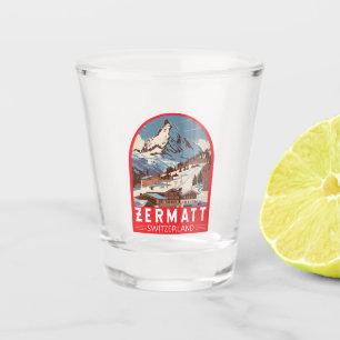 Zermatt Switzerland Illustration Travel Art Retro Shot Glass