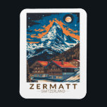 Zermatt Switzerland Matterhorn Travel Art Vintage Magnet<br><div class="desc">Zermatt retro vector travel design. Zermatt,  in southern Switzerland’s Valais canton,  is a mountain resort renowned for skiing,  climbing and hiking.</div>