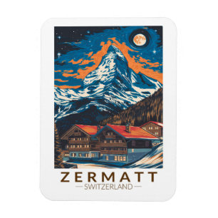 Zermatt Switzerland Matterhorn Travel Art Vintage Magnet