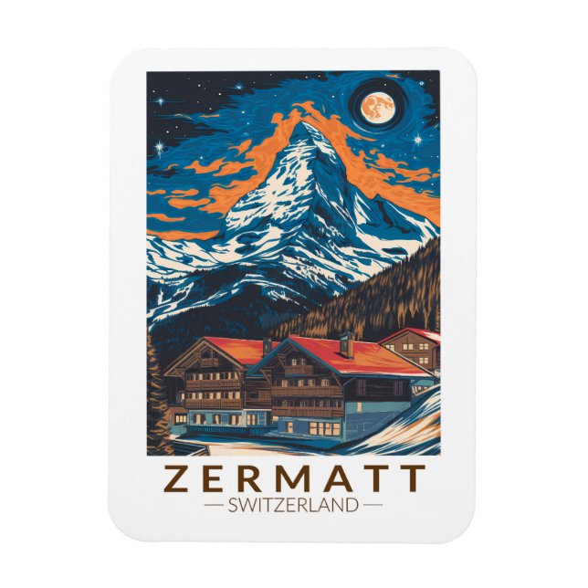 Zermatt Switzerland Matterhorn Travel Art Vintage Magnet (Vertical)