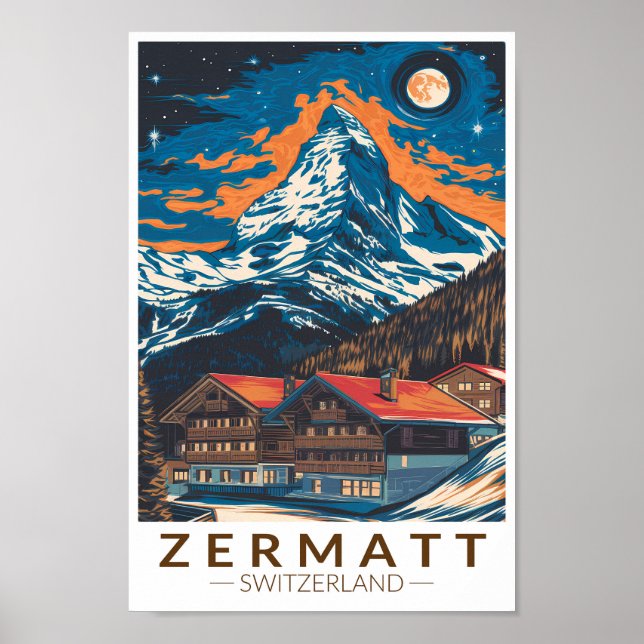 Zermatt Switzerland Matterhorn Travel Art Vintage Poster (Front)