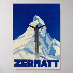 Zermatt Switzerland Matterhorn Vintage Ski Poster