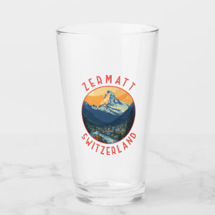 Zermatt Switzerland Retro Distressed Circle Glass