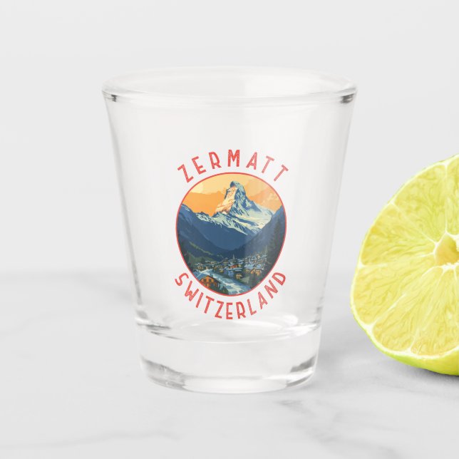 Zermatt Switzerland Retro Distressed Circle Shot Glass (Front)