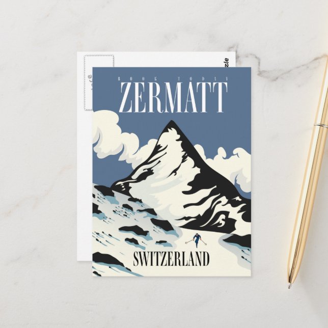 Zermatt Switzerland Ski print Postcard (Front/Back In Situ)