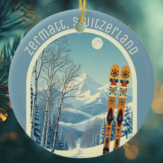 Zermatt Switzerland ski souvenir  Ceramic Tree Decoration (Creator Uploaded)