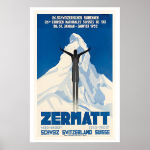 Zermatt Switzerland Swiss Ski Race Vintage Ski Poster