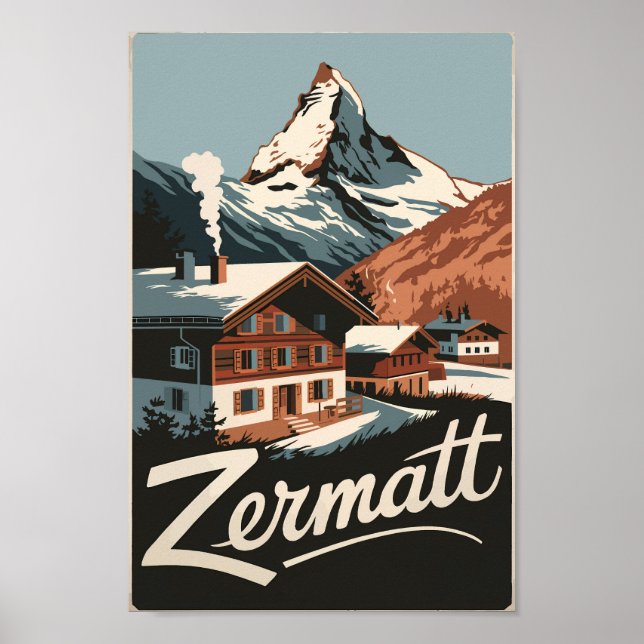 Zermatt Switzerland Travel Art Vintage Poster (Front)