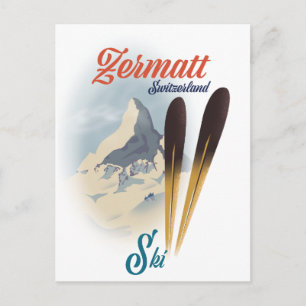 Zermatt Switzerland vintage ski poster Postcard