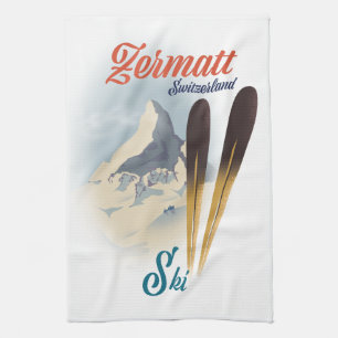 Zermatt Switzerland vintage ski poster Tea Towel