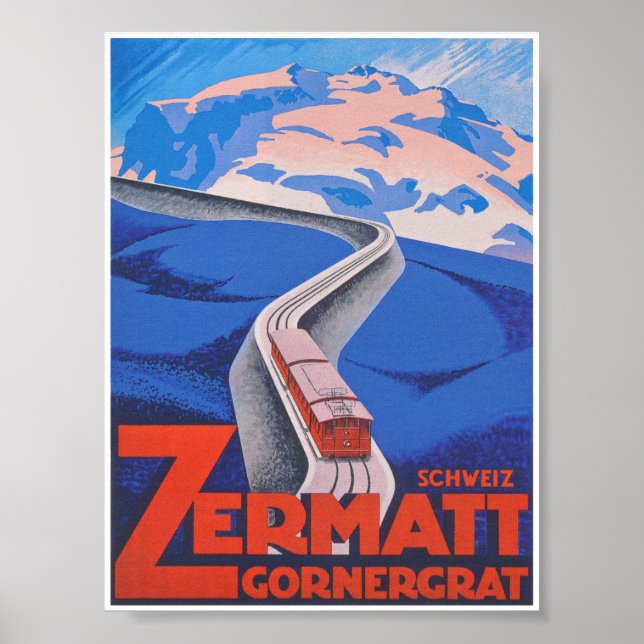 Zermatt Switzerland Vintage Train Travel Poster (Front)