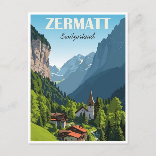 Zermatt Switzerland vintage travel mountain peak Postcard (Front)