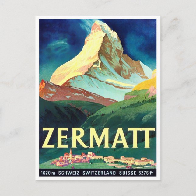 Zermatt Switzerland vintage travel Postcard (Front)