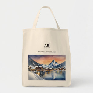 Zermatt, Switzerland Watercolor Art - Tote Bag