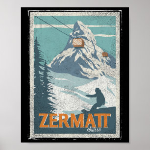 Zermatt Switzerland Winter Skiing Snowboarding Ski Poster