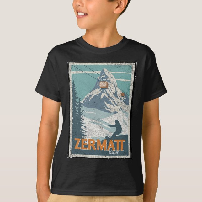 Zermatt Switzerland Winter Skiing Snowboarding Ski T-Shirt (Front)
