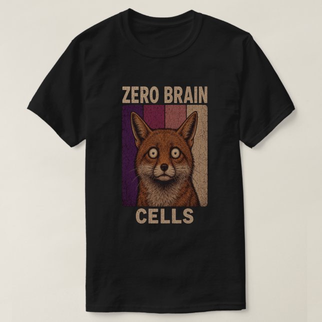 Zero Brain Cells Fox Meme – Funny Cute Animal  T-Shirt (Design Front)