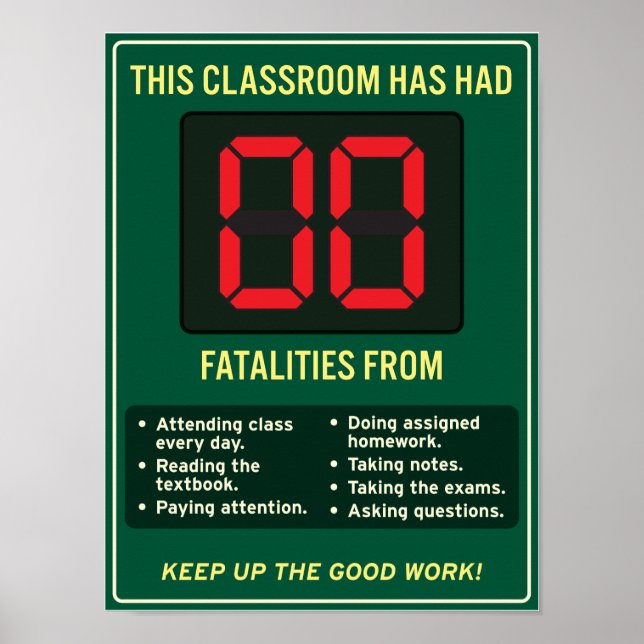 Zero fatalities from good classroom habits. poster (Front)