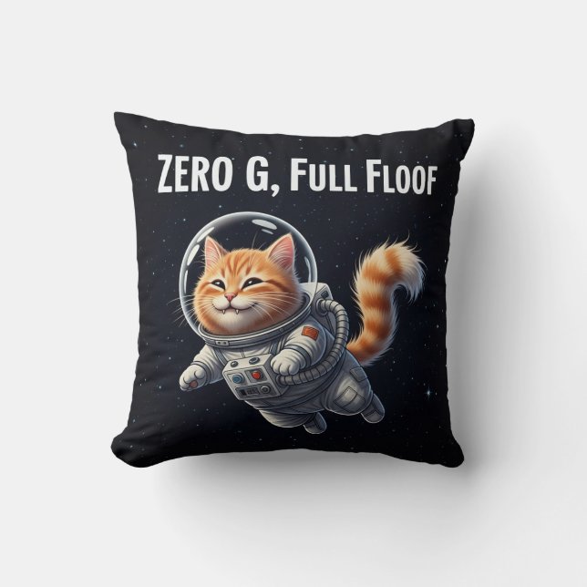 Zero G, Full Floof! Adorable Space Cat Cushion (Front)