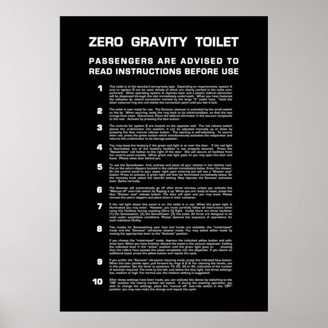 Zero Gravity Bathroom  Full white text Poster (Front)