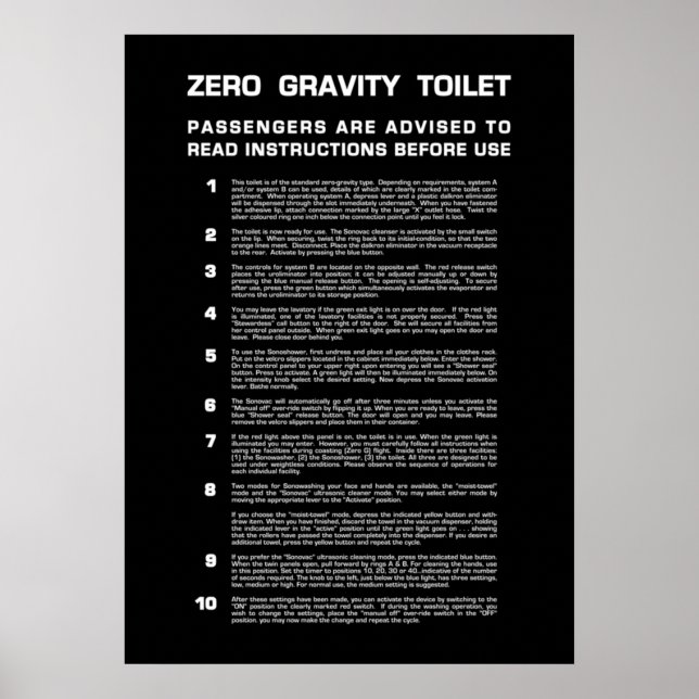 Zero Gravity Bathroom  Full white text Poster (Front)