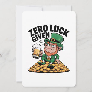 Zero Luck Given Sarcastic Leprechaun Humor Design Invitation