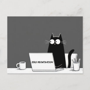 Zero Meowtivation Cat – Funny Lazy Work Cartoon Holiday Postcard