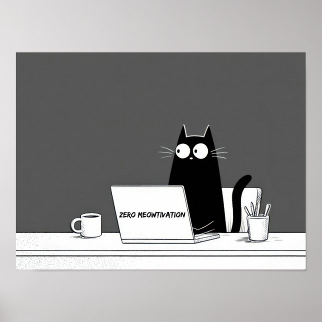 Zero Meowtivation Cat – Funny Lazy Work Cartoon Poster (Front)
