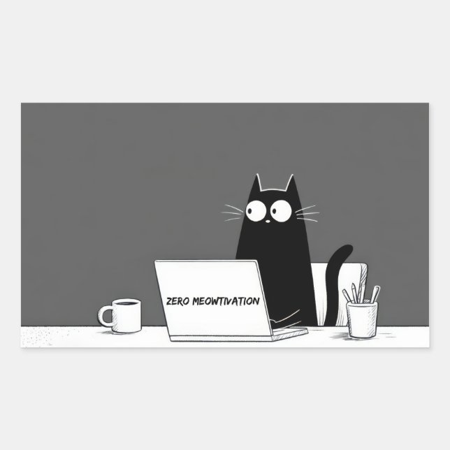 Zero Meowtivation Cat – Funny Lazy Work Cartoon Rectangular Sticker (Front)