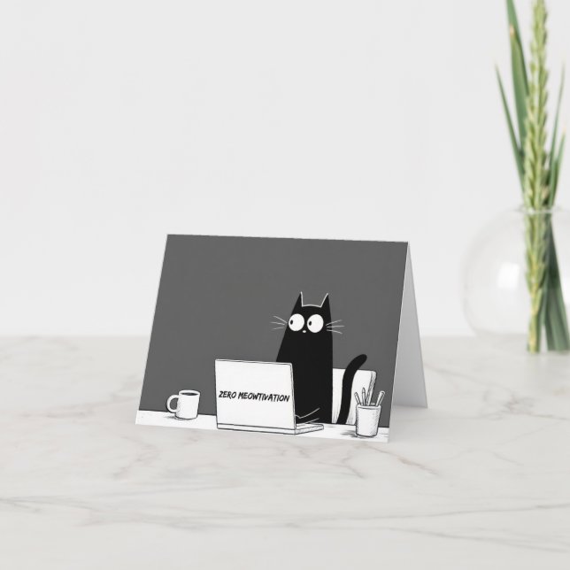 Zero Meowtivation Cat – Funny Lazy Work Cartoon Thank You Card (Front)