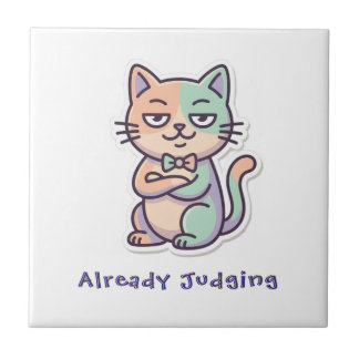 Zero Patience Edition Funny Judging Cat  Tile