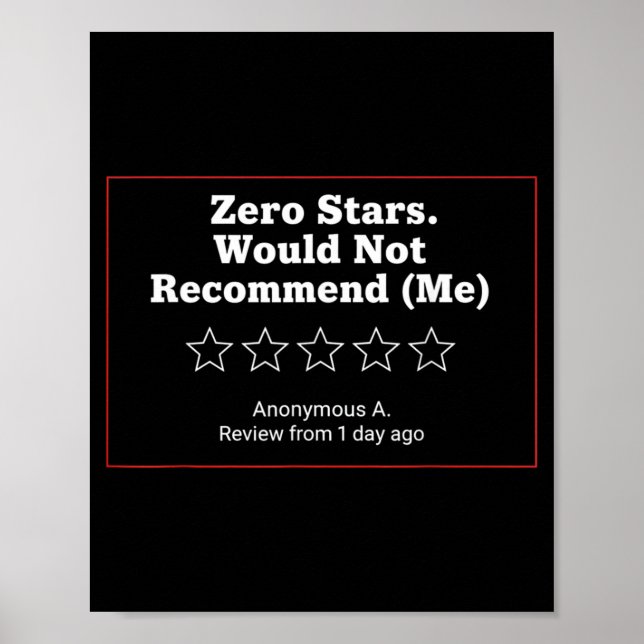 Zero Stars Would Not Recommend Funny Sarcastic Poster (Front)