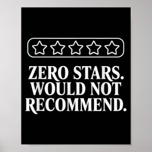 Zero Stars Would Not Recommend Humor Funny Sarcast Poster